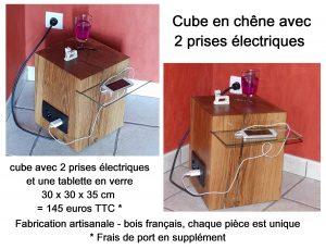 cube chêne avec prises électriques